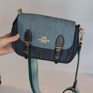 Coach Blue Denim Lucy Crossbody with Striped Strap C8583